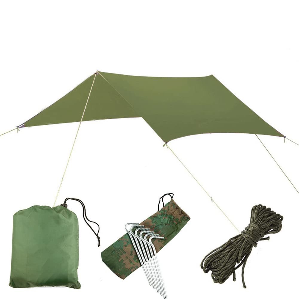 LSOAARRT 3X3 M 10X10 Ft Waterproof Tarp Camping Tarp UV Light Taper Tent Suntan UV Cut Camp Ultra Lightweight Tent Curtain Equipped with Outdoor Storage Case (Green)