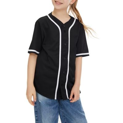 jeecoin Kids Baseball Jersey Button T Shirts Hip Hop Hipster Casual Sports Uniforms Short Sleeve Shirts for Boys Girls Black