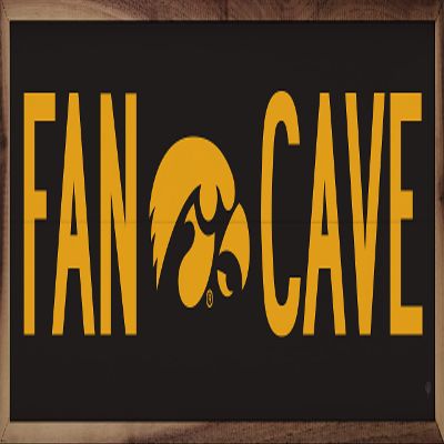 Kendrick Home + Stadium Collegiate Fan Cave Sign Unique American Made Hardwood Natural Walnut Framed Decor Sign (Iowa Hawkeyes, 48x16)