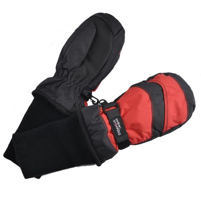 SnowStoppers Kids Waterproof Long Cuff Winter Mittens (Large (4-8 Years), Black & Red)