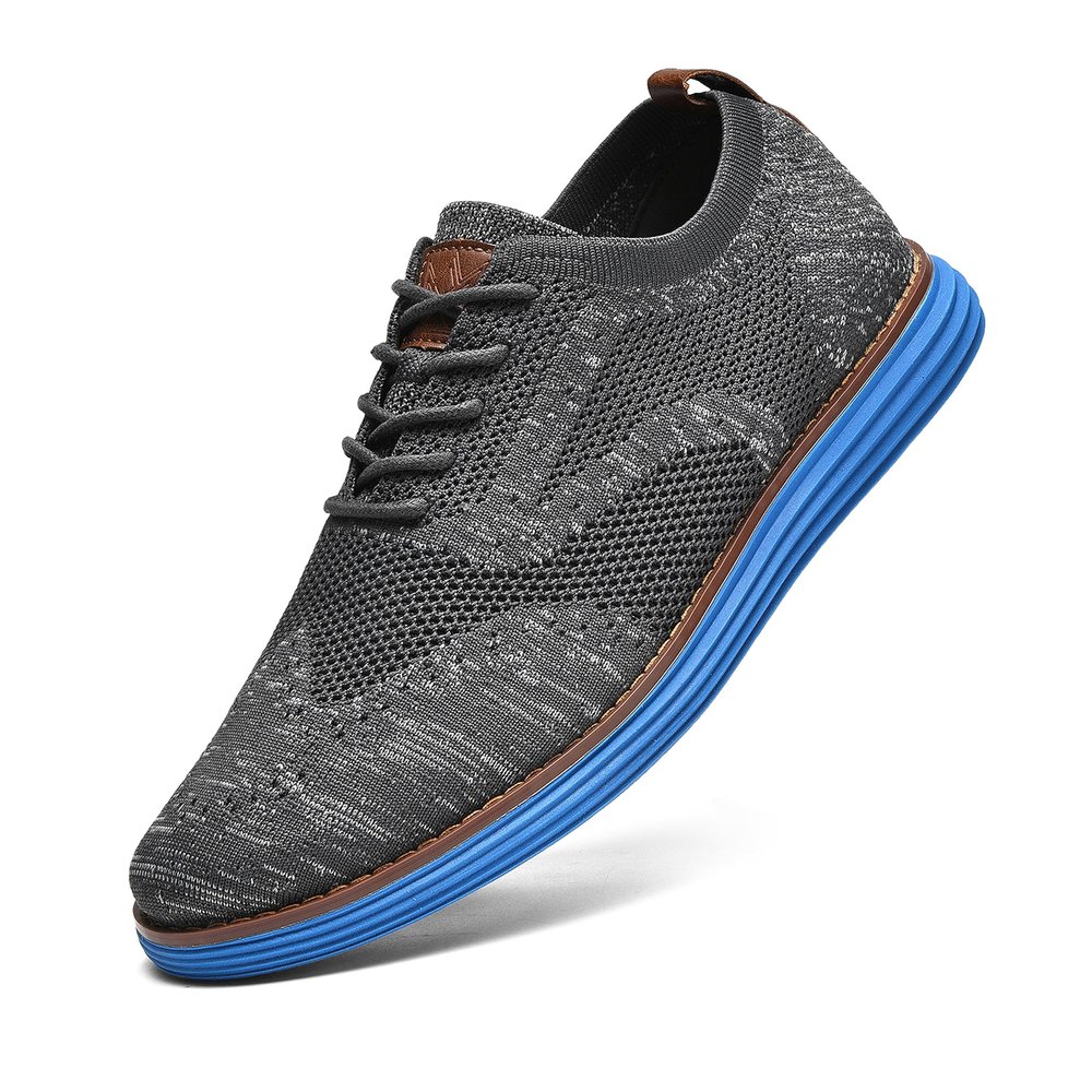 MUCHO MAHALO Bergamo Men's Tech Knit Oxford Dress Shoes - Grey/Electric Blue, 13 M