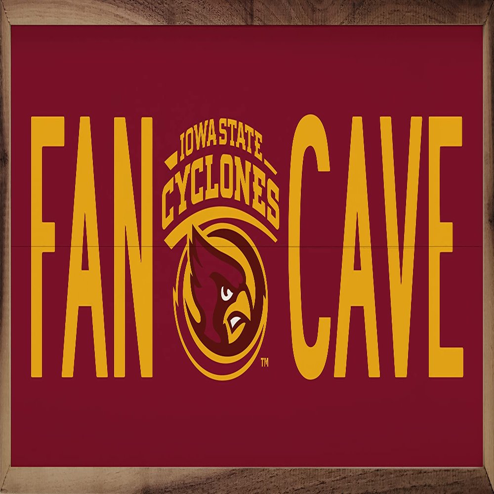 Kendrick Home + Stadium Collegiate Fan Cave Sign Unique American Made Hardwood Natural Walnut Framed Decor Sign (Iowa Hawkeyes, 36x12)