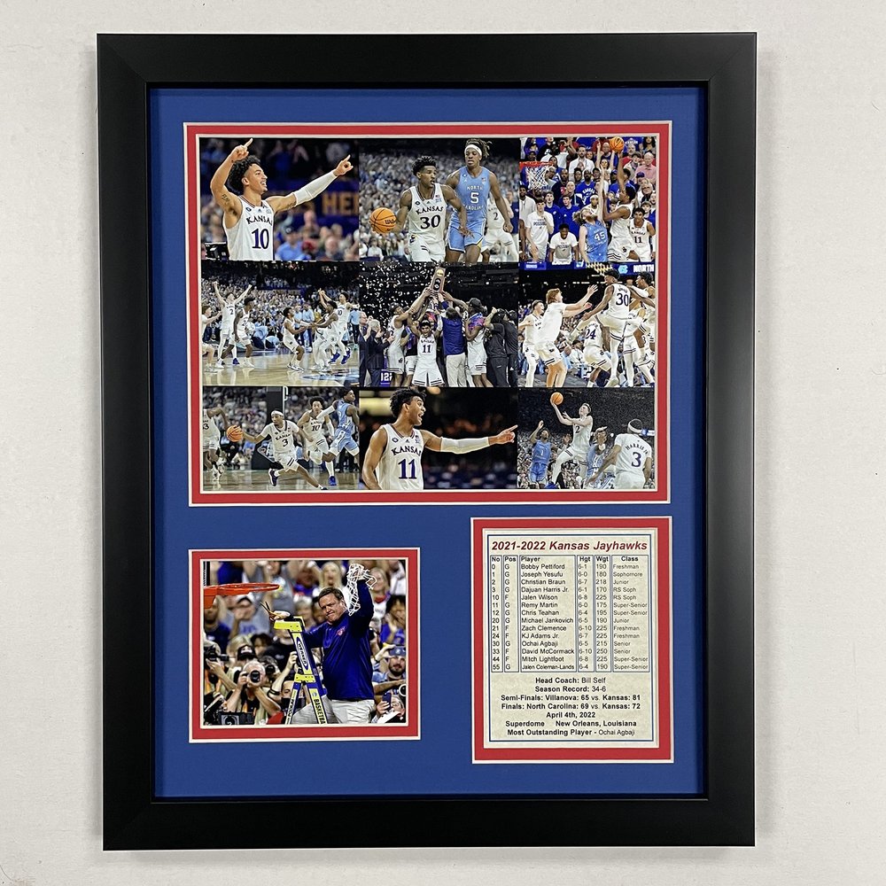 Legends Never Die, Inc. Kansas Jayhawks | 2021-2022 National Champions | 12"x15" Framed Photo Collage (Mosaic)