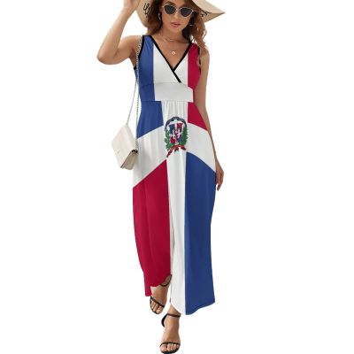 Elegant Casual Dominican Flag Sleeveless Dress for Women Girl's Summer Sun Beach 2XL