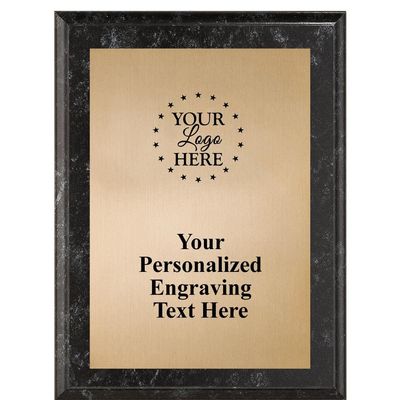 Crown Awards Custom Logo Black Marble Finish Plaque Award, 6"x8" Metallix Black Marble Finish Plaque Personalized with Gold Plate