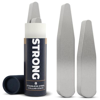 8 Metal Collar Stays for Men's Dress Shirts  Collar Inserts in 2 Sizes with Tube Storage (2" & 2.5")
