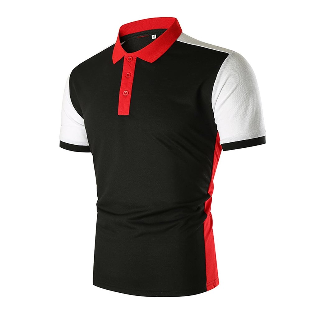 Men's Short Sleeve Athletic Polo Shirts Button Up Classic Designed T-Shirts Slim Fit Contrast Stripe Quick Dry Golf Tees