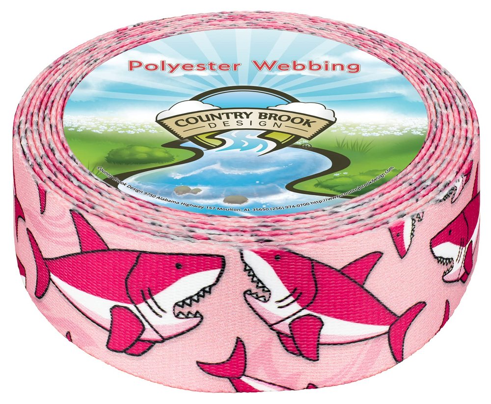 Country Brook Design - Pink Sharks Polyester Webbing (1 1/2 Inch, 10 Yards)