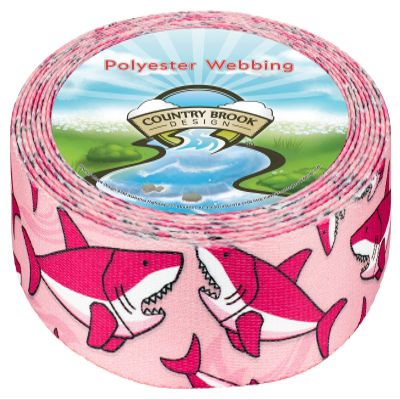 Country Brook Design - Pink Sharks Polyester Webbing (1 1/2 Inch, 20 Yards)