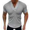 QWENTMTNTY Mens Casual Linen Henley Shirts Muscle Slim Fashion Short Sleeve Fitness T-Shirts Vneck Hippie Beach Athletic Tees Gray view 1