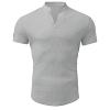 QWENTMTNTY Mens Casual Linen Henley Shirts Muscle Slim Fashion Short Sleeve Fitness T-Shirts Vneck Hippie Beach Athletic Tees Gray view 2