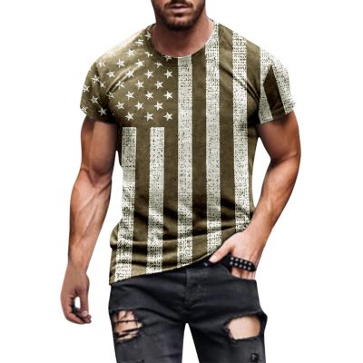 Men's Novelty T-Shirt Short Sleeve Fitness Workout Athletics Tees Slim Fit Casual Fashion American Flag Graphic Tshirts