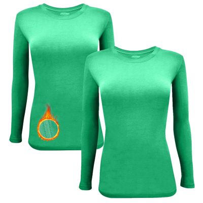 M&M SCRUBS Women's Under Scrub Tee Crew Neck Long Sleeve T-Shirt 2 - Pack (Green, 3X-Large)