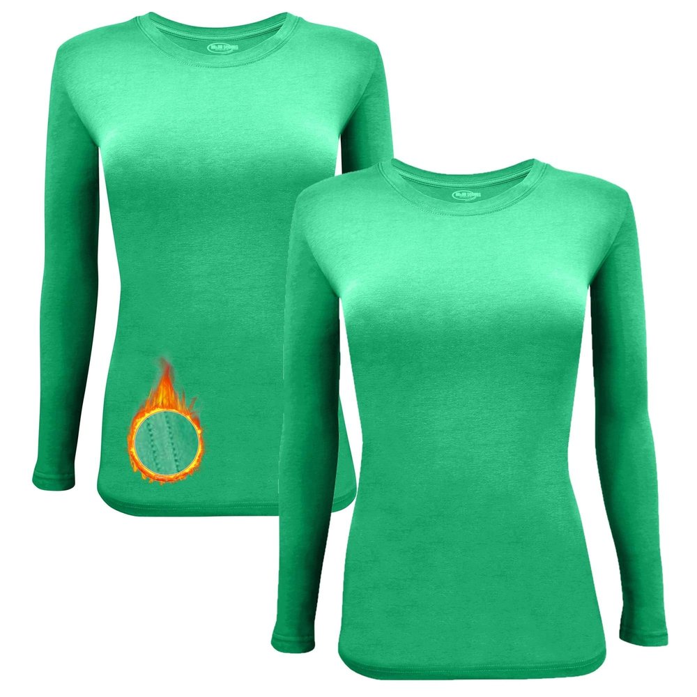 M&M SCRUBS Women's Under Scrub Tee Crew Neck Long Sleeve T-Shirt 2 - Pack (Green, 3X-Large)