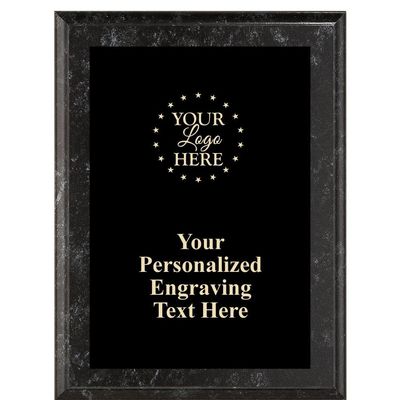 Crown Awards Custom Logo Black Marble Finish Plaque Award, 6"x8" Metallix Black Marble Finish Plaque Personalized with Black Plate