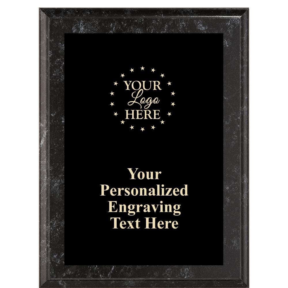 Crown Awards Custom Logo Black Marble Finish Plaque Award, 6"x8" Metallix Black Marble Finish Plaque Personalized with Black Plate