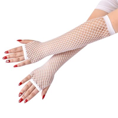 Lastclream 80s Fishnet Sleeves for Women Cosplay Costume Party Accessories Fingerless Mesh Fishnet Gloves (White)