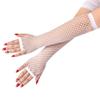 Lastclream 80s Fishnet Sleeves for Women Cosplay Costume Party Accessories Fingerless Mesh Fishnet Gloves (White) view 1