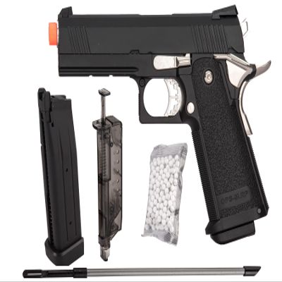 Golden Eagle Steel/Metal Airsoft Hand Gun Hi-Capa 1911 Airsoft Pistol with 6mm BBS and Speed Loader (Metal, Black)