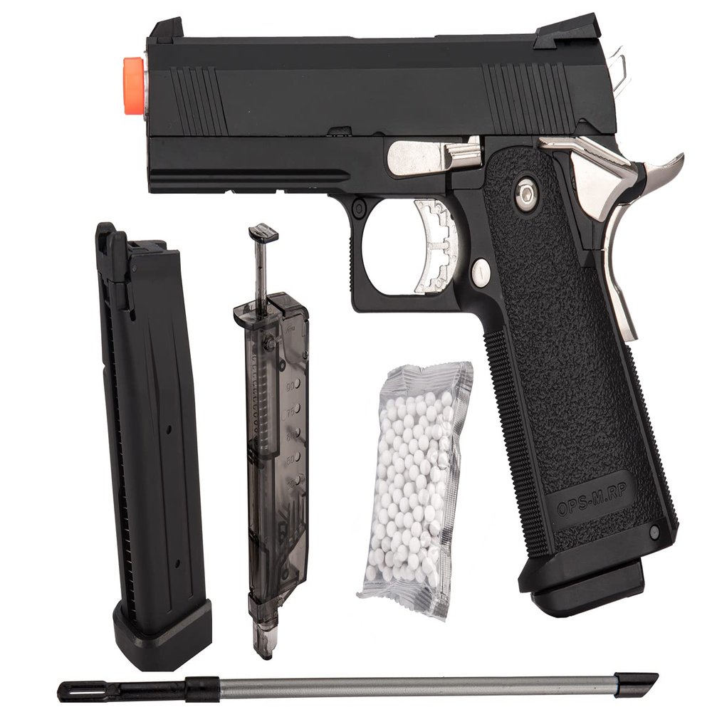 Golden Eagle Steel/Metal Airsoft Hand Gun Hi-Capa 1911 Airsoft Pistol with 6mm BBS and Speed Loader (Metal, Black)