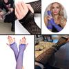Lastclream 80s Fishnet Sleeves for Women Cosplay Costume Party Accessories Fingerless Mesh Fishnet Glove (Blue) view 3