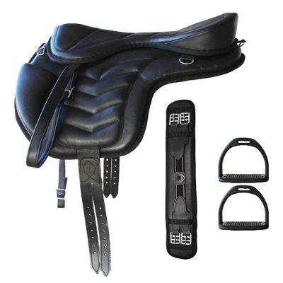 CHALLENGER 16" English Horse Polo Synthetic Treeless Saddle Stirrups 80202BK
