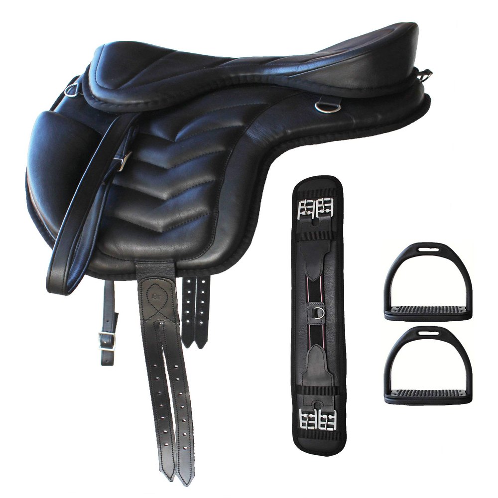 CHALLENGER 16" English Horse Polo Synthetic Treeless Saddle Stirrups 80202BK