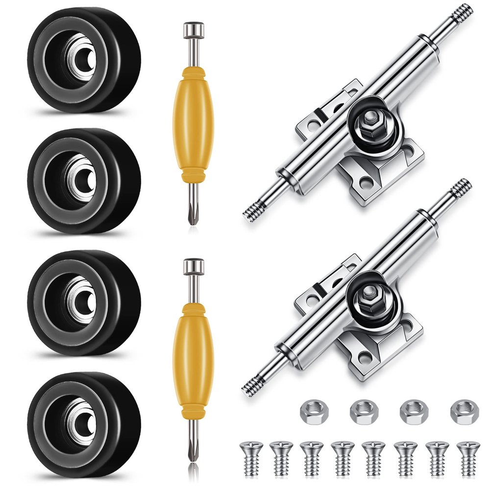 Zhehao 8 Pcs Fingerboard Bearing Wheels Standard Fingerboard Tool CNC Lathed Bearing Wheels Screwdriver and 2 Pcs Nut Driver for 34 mm Wide Decks Finger Skateboard Trucks(Black)