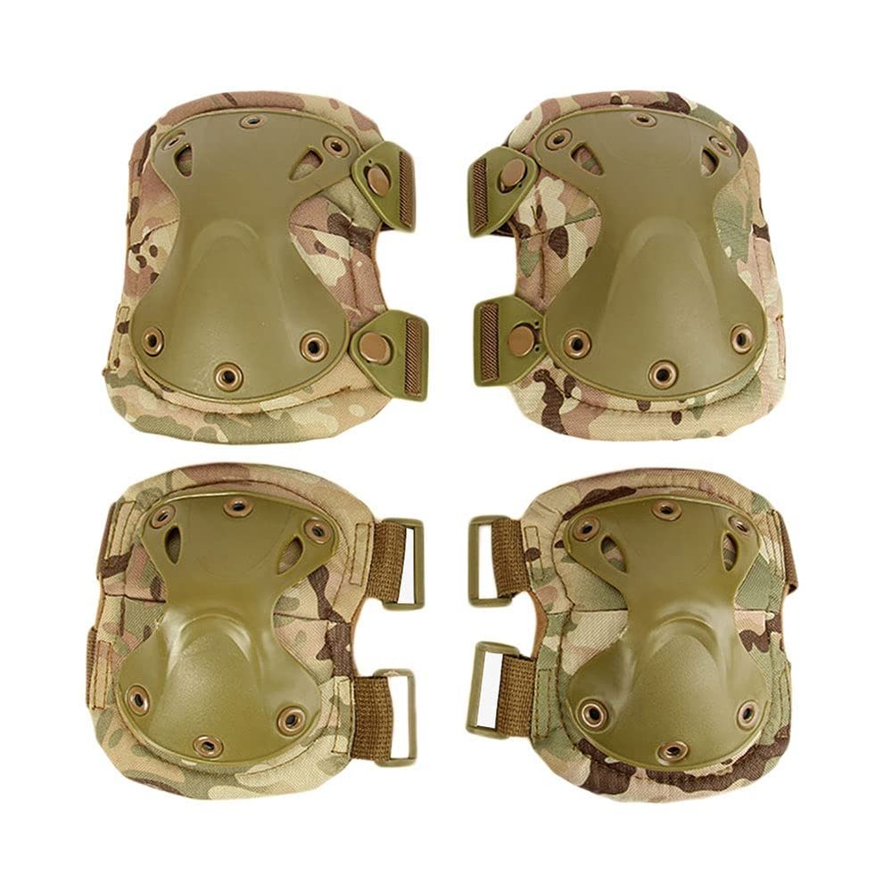 Bargain Crusader Military Tactical Knee Pad Elbow Pad Set Airsoft Knee Elbow Protective Pads Combat Paintball Skate Outdoor Sports Safety Guard Gear (X-Shape CP Camouflage, M, 4pcs Set)