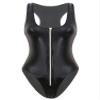 iiniim Women's One Piece Shiny Metallic Thong Bodysuit Zipper Front Leotard Tank Swimsuit Bathing Suit Black One Size view 3