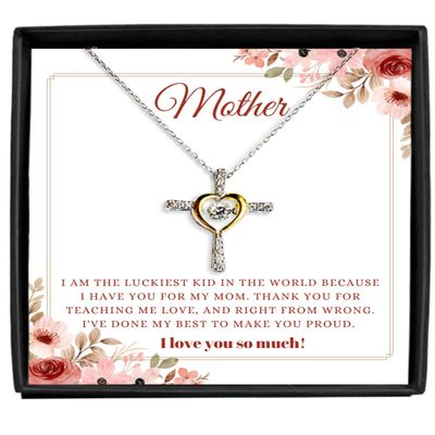 Message Card Cross Dancing Necklace Luxury Box Mother Cross Dancing Necklace Gift
