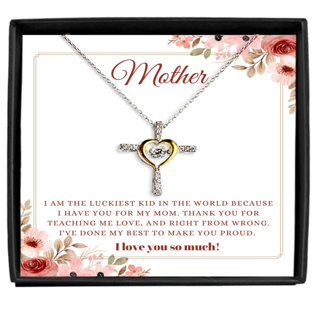 Message Card Cross Dancing Necklace Luxury Box Mother Cross Dancing Necklace Gift