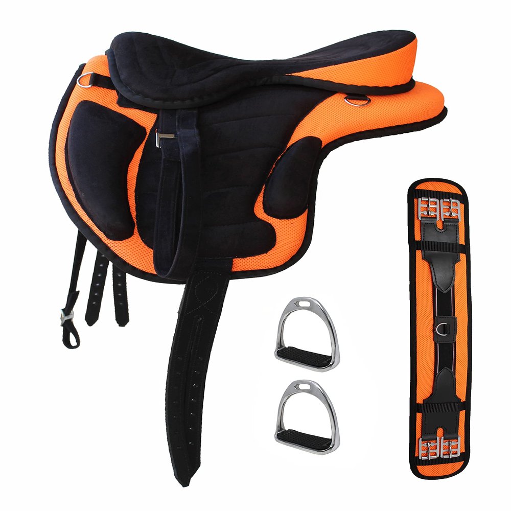 14" English Horse Polo Synthetic Treeless Saddle Stirrups 80201OR