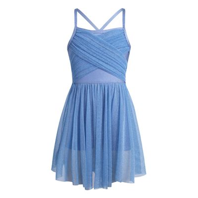 Sxiwei Kids Girls Glittery Mesh Spaghetti Shoulder Straps Ballet Dance Dress Stage Performance Costume Light Blue 10 Years