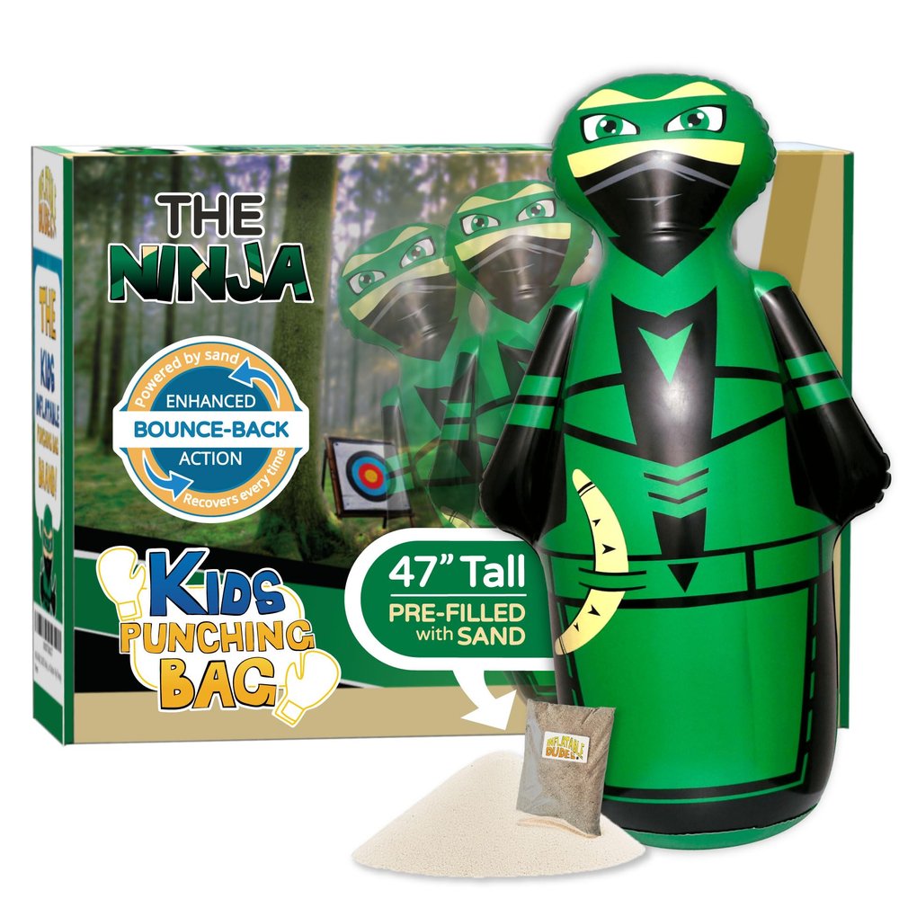 INFLATABLE DUDES Ninja Toy 47 Inches -Kids Punching Bag | Already Filled with Sand| Bop Bag | Inflatable Bopper | Boxing | Ninja Birthday Party | Party Decorations | Punching Bag for Kids- (Archy)