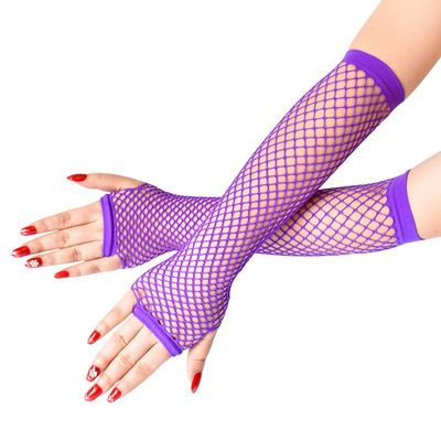 Lastclream 80s Fishnet Sleeves for Women Cosplay Costume Party Accessories Fingerless Mesh Fishnet Gloves (Purple)