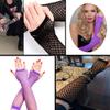 Lastclream 80s Fishnet Sleeves for Women Cosplay Costume Party Accessories Fingerless Mesh Fishnet Gloves (Purple) view 3