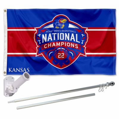 Kansas KU Jayhawks Mens Basketball 2022 National Champions Flag with Pole and Bracket Holder University Set