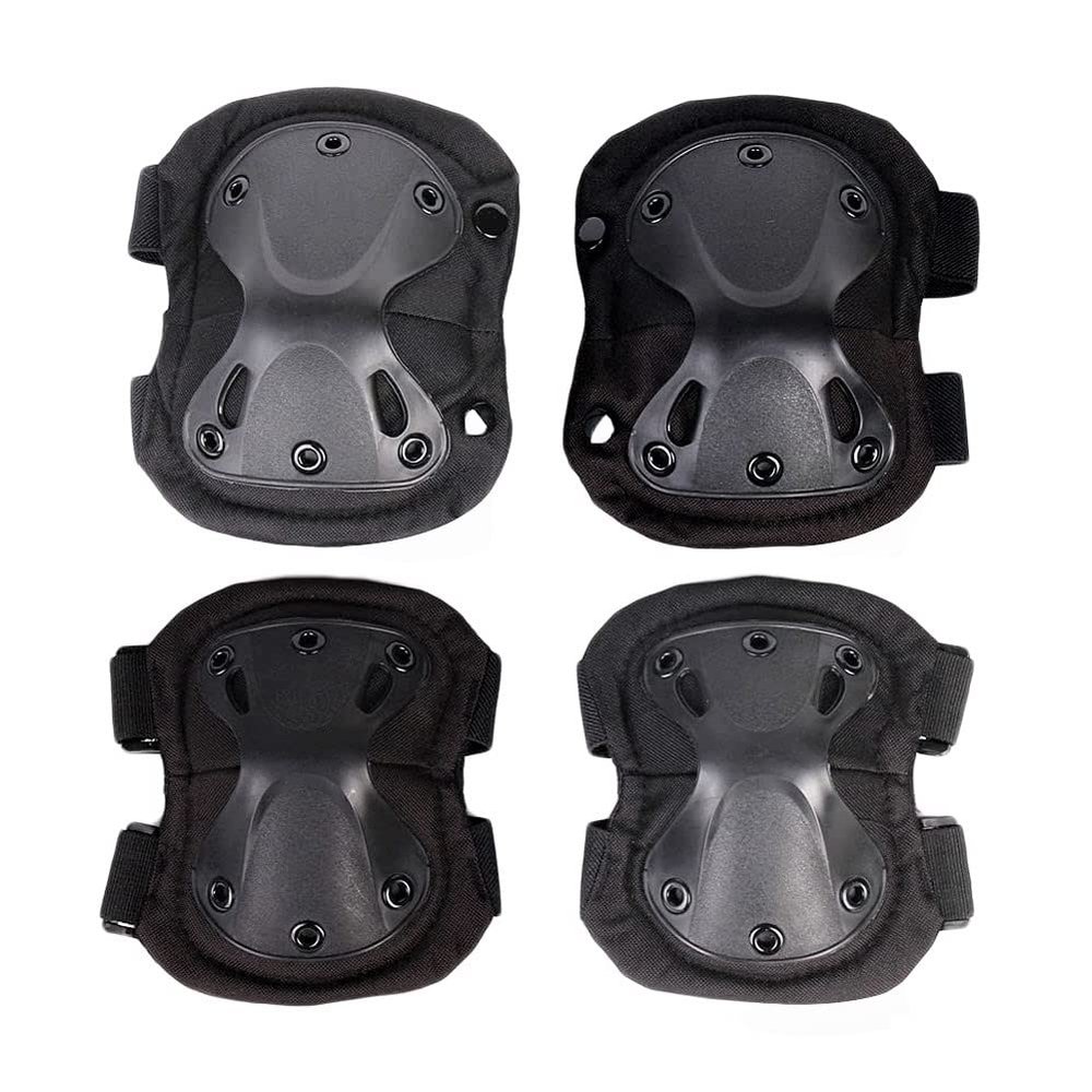 Bargain Crusader Military Tactical Knee Pad Elbow Pad Set Airsoft Knee Elbow Protective Pads Combat Paintball Skate Outdoor Sports Safety Guard Gear (X-Shape Black, M, 4pcs Set)