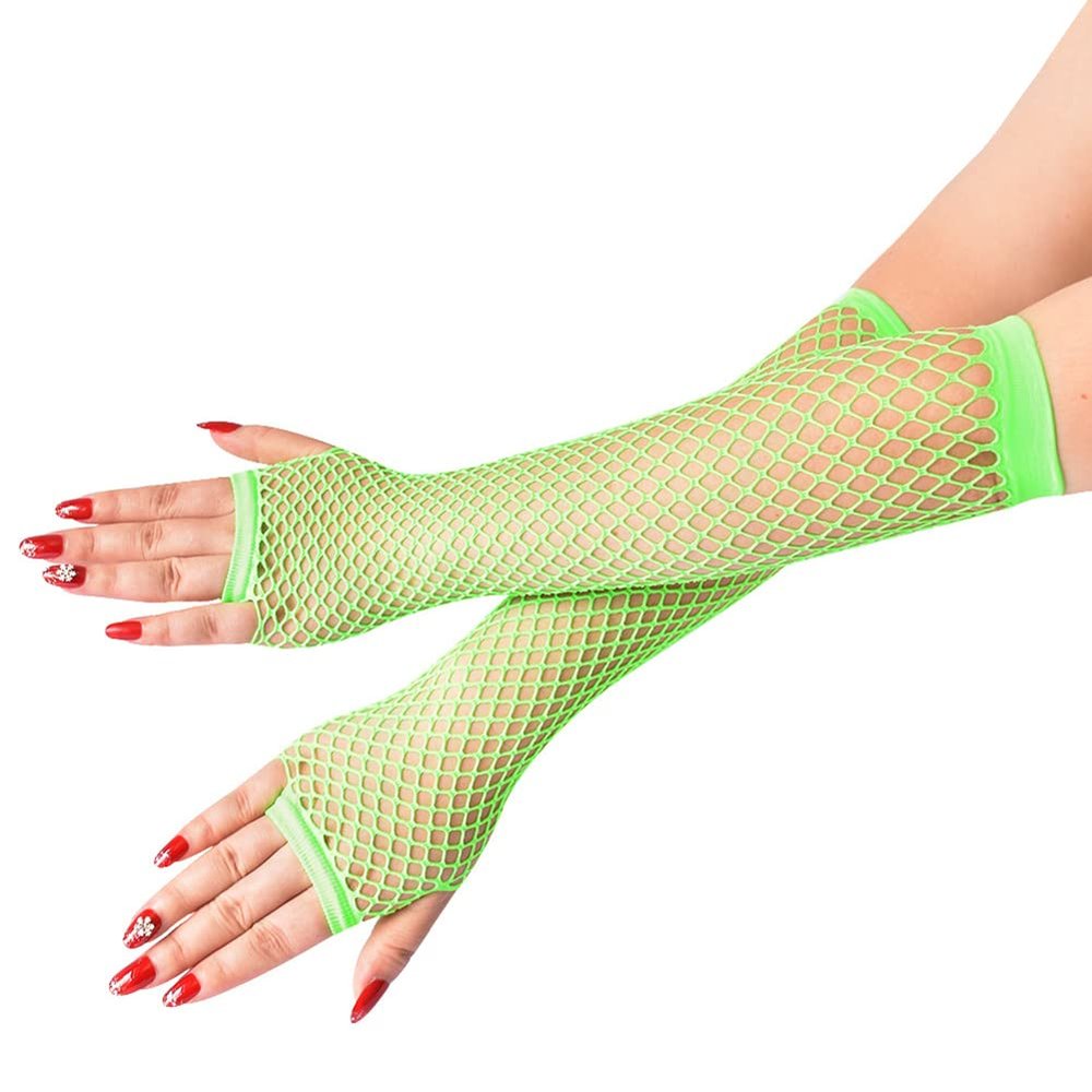 Lastclream 80s Fishnet Sleeves for Women Cosplay Costume Party Accessories Fingerless Mesh Fishnet Gloves (Green)
