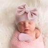 BQUBO Newborn Baby Girls Hats Mittens Set Hospital Hat Beanie Infant Bow Hats Baby Cotton Gloves No Scratch Mittens for 0-6 Months view 3