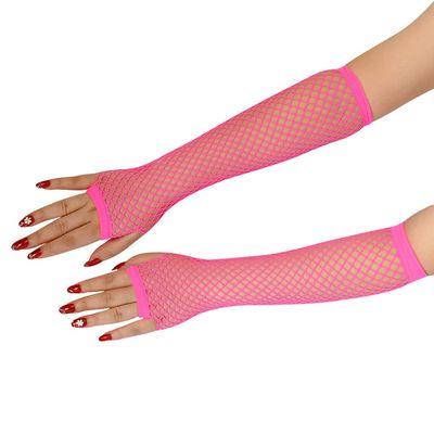 Lastclream 80s Fishnet Sleeves for Women Cosplay Costume Party Accessories Fingerless Mesh Fishnet Gloves (Hot Pink)