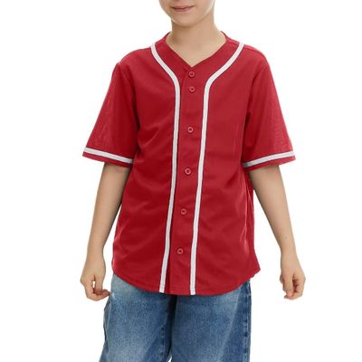 jeecoin Kids Baseball Jersey Button T Shirts Hip Hop Hipster Casual Sports Uniforms Short Sleeve Shirts for Boys Girls Red