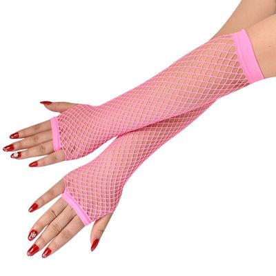 Lastclream 80s Fishnet Sleeves for Women Cosplay Costume Party Accessories Fingerless Mesh Fishnet Gloves (Pink)