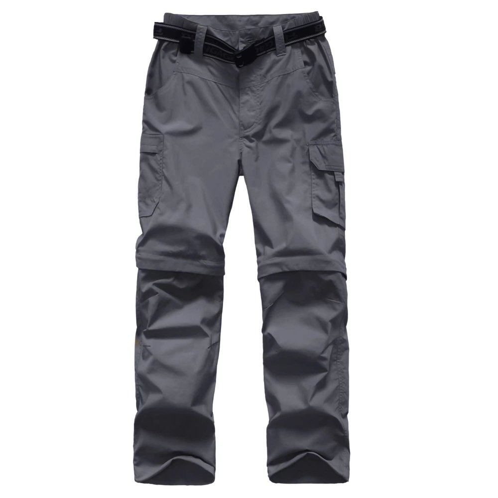 JOMLUN Boys Cargo Pants Kids Outdoor Quick Dry Convertible Zip Off Hiking Climbing Casual Trousers Youth Scout Pants Grey