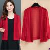 Summer Women Short Cardigan Kimono Jacket Solid Color Mesh See Through Lace Jackets Coat Red view 4
