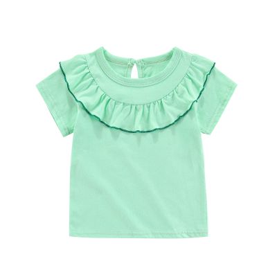Kids Girls Summer Short Sleeve Tops Solid Color Falbala Ruffles Leisure T-Shirt Pullover Blouse Clothes(Mint Green,5-6 Years)