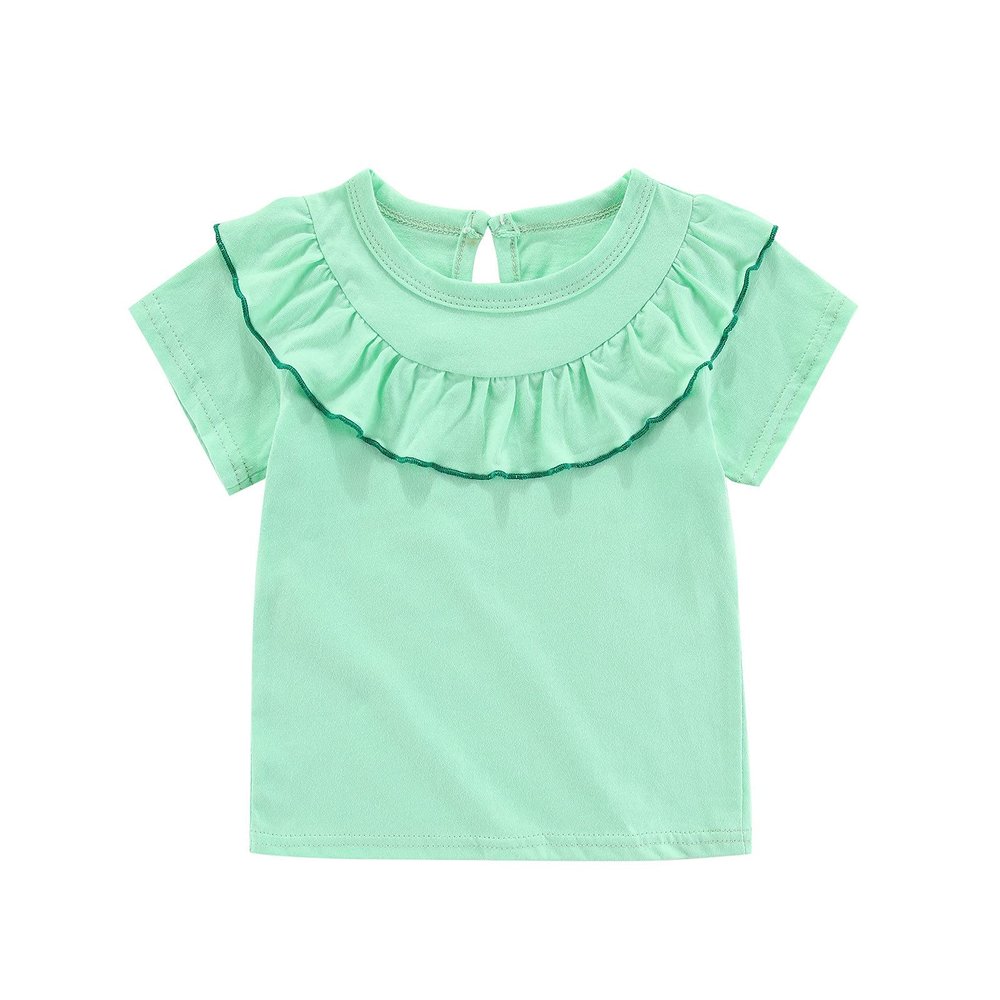Kids Girls Summer Short Sleeve Tops Solid Color Falbala Ruffles Leisure T-Shirt Pullover Blouse Clothes(Mint Green,5-6 Years)