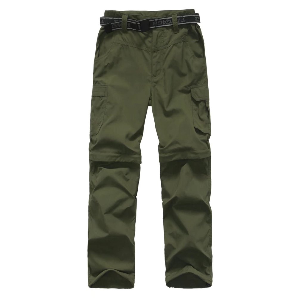 JOMLUN Boys Cargo Pants Kids Outdoor Quick Dry Convertible Zip Off Hiking Climbing Casual Trousers Youth Scout Pants Army Green