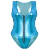 Loloda Women's Metallic Shiny Gymnastics High Cut Leotard Bodysuit One Piece Swimwear Bathing Suits Sky Blue One Size view 3